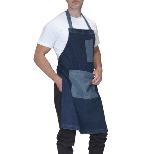 Washed Denim Bib Apron with Contrast Pockets Thumbnail