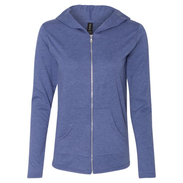 Women's Triblend Full-Zip Hooded Long Sleeve T-Shirt Thumbnail