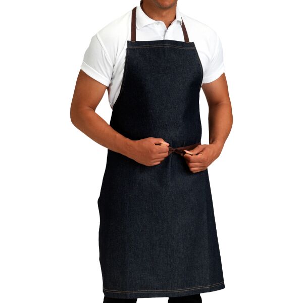 Denim Bib Apron with Contrast Stitching Thumbnail